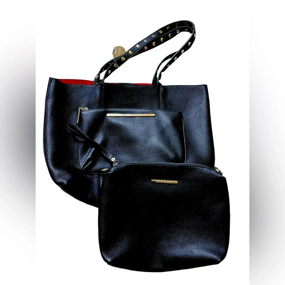 Steve Madden Purse Set Lof Ot 2 Shoulder‎ Tote Black Red Liner Work Bag Women ✅